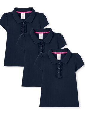 NWT New $75 Gymboree Short Sleeve Ruffle Navy Polo 3-Pack Shirts Size 4T